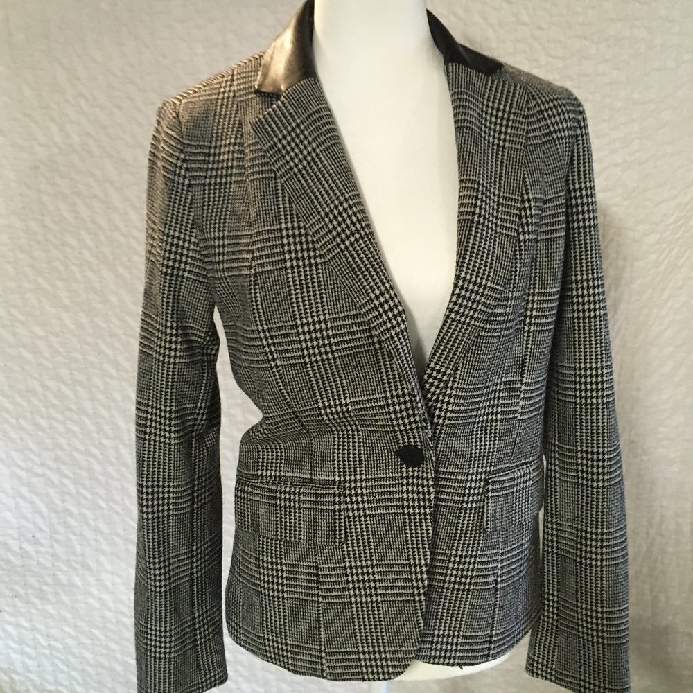 Michael Kors houndstooth blazer w leather details